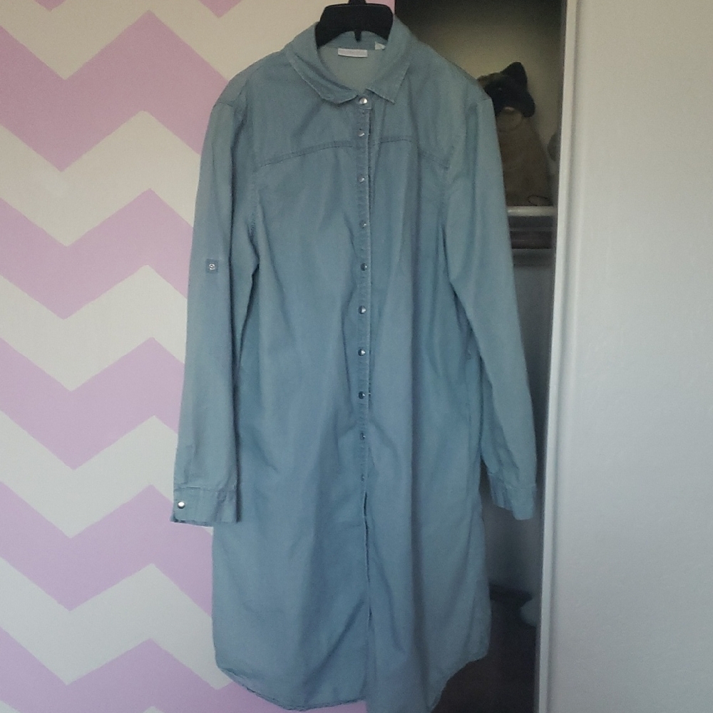 New York & Company Light Blue Shirt Dress